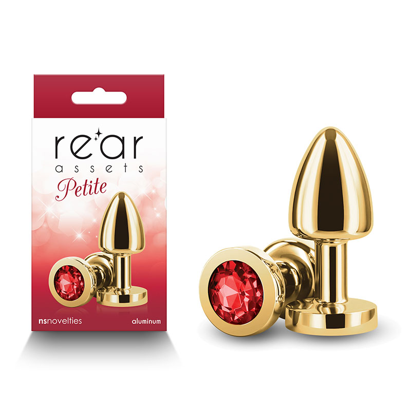 Rear Assets Petite Metal Butt Plug with Round Red Gem Base - Gold